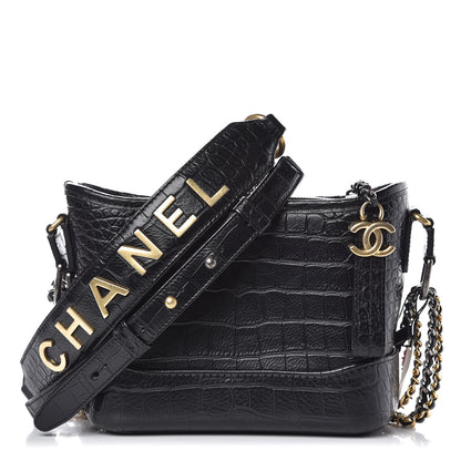 Chanel Calfskin Crocodile Embossed Small Gabrielle Cocodile Hobo Black 1 of 13