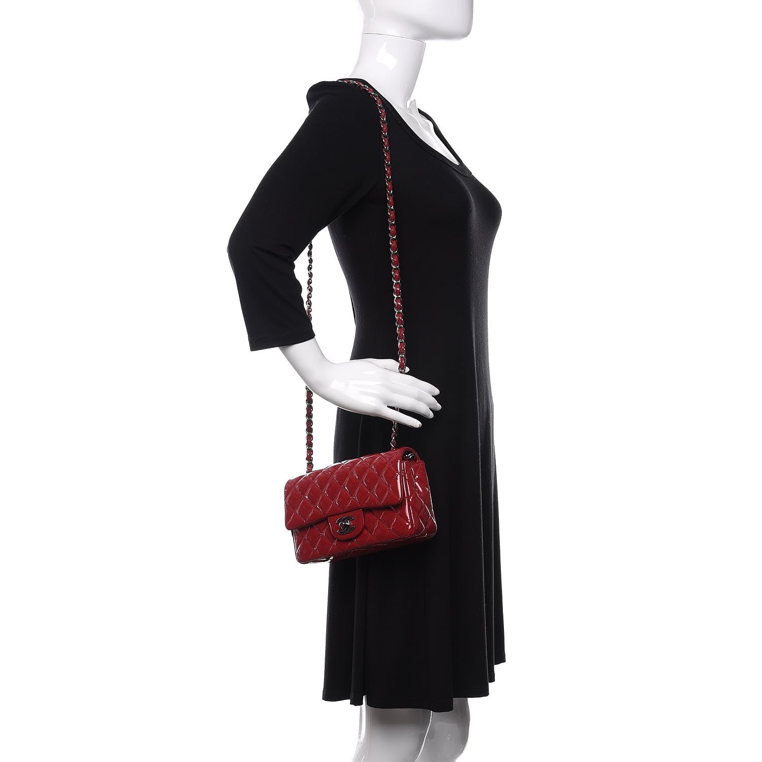 Chanel Patent Calfskin Quilted Mini Rectangular Flap Red 2 of 12
