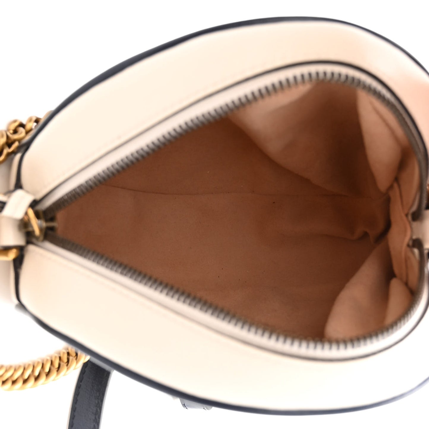 Azalea Calfskin Matelasse Diagonal Mini Torchon GG Marmont Round Shoulder Bag Mystic White Blue Agata