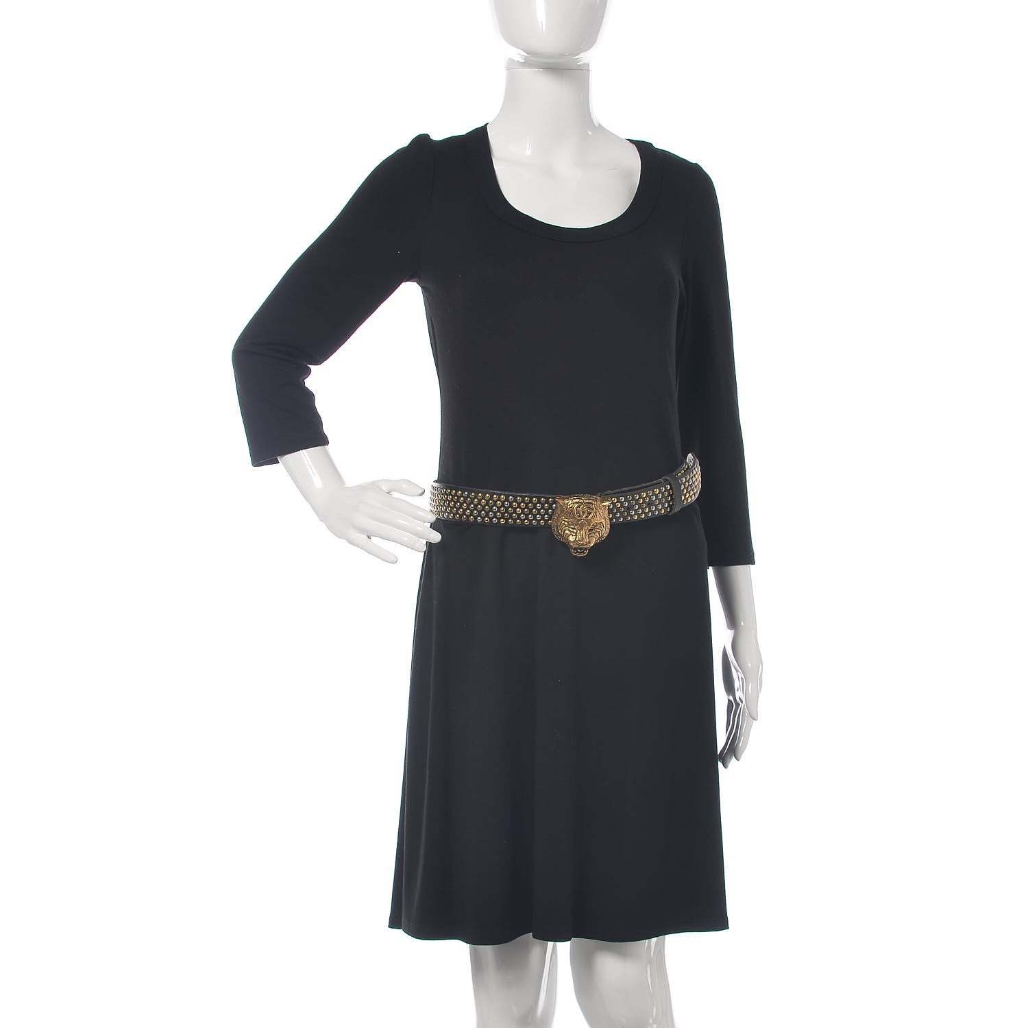 Gucci Calfskin Studded Feline Belt 85 34 Black 2 of 6