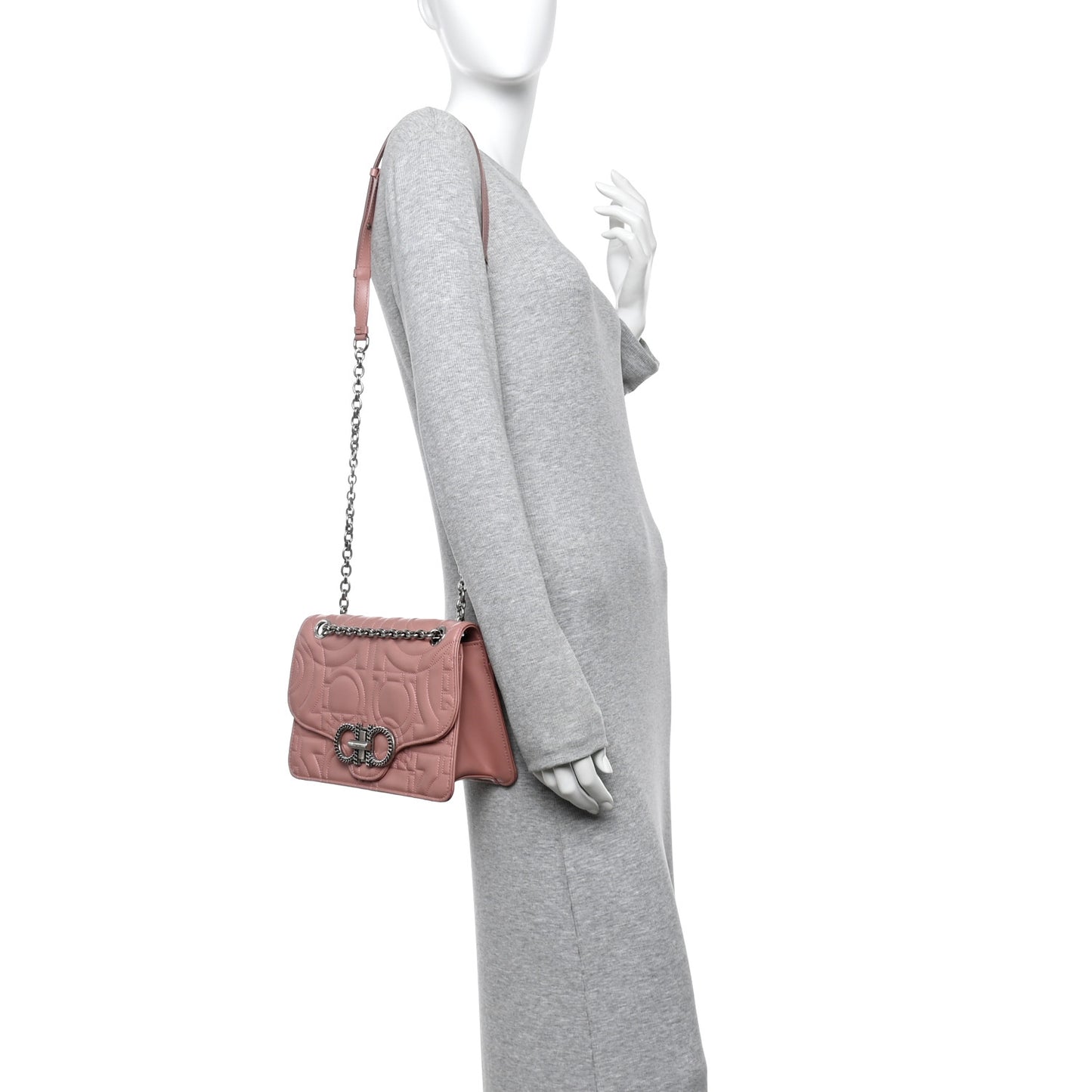 Calfskin Quilted Gancini Flap Bag Antique Rose