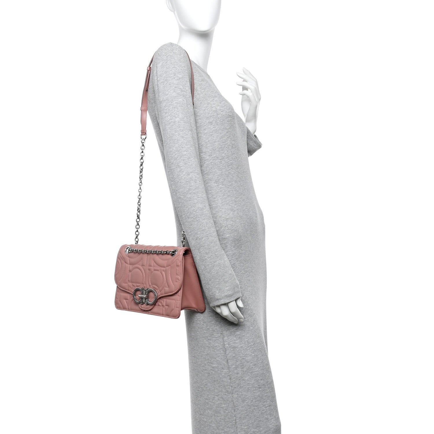 Salvatore Ferragamo Calfskin Quilted Gancini Flap Bag Antique Rose 2 of 9