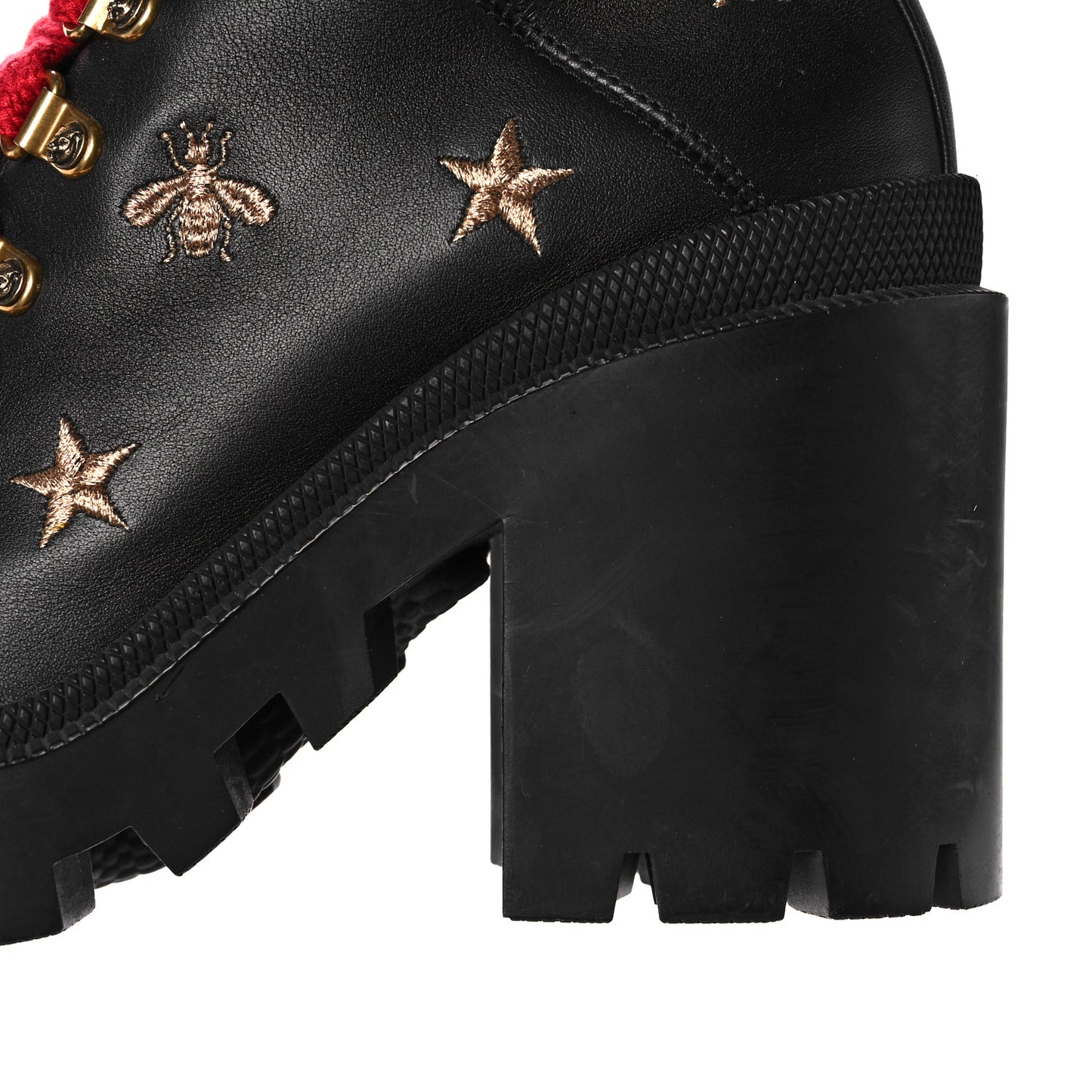 Calfskin Embroidered Lace Up Combat Ankle Boots 37 Black