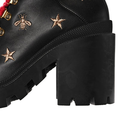 Gucci Calfskin Embroidered Lace Up Combat Ankle Boots 37 Black 11 of 14