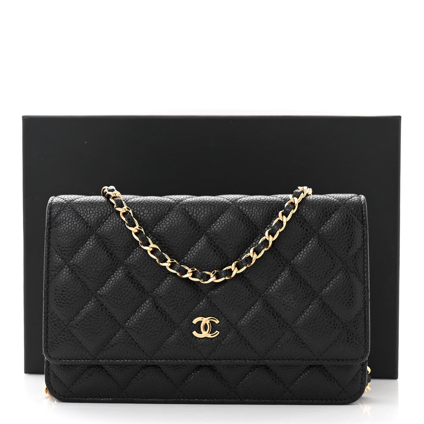 Caviar Quilted Wallet on Chain WOC Black