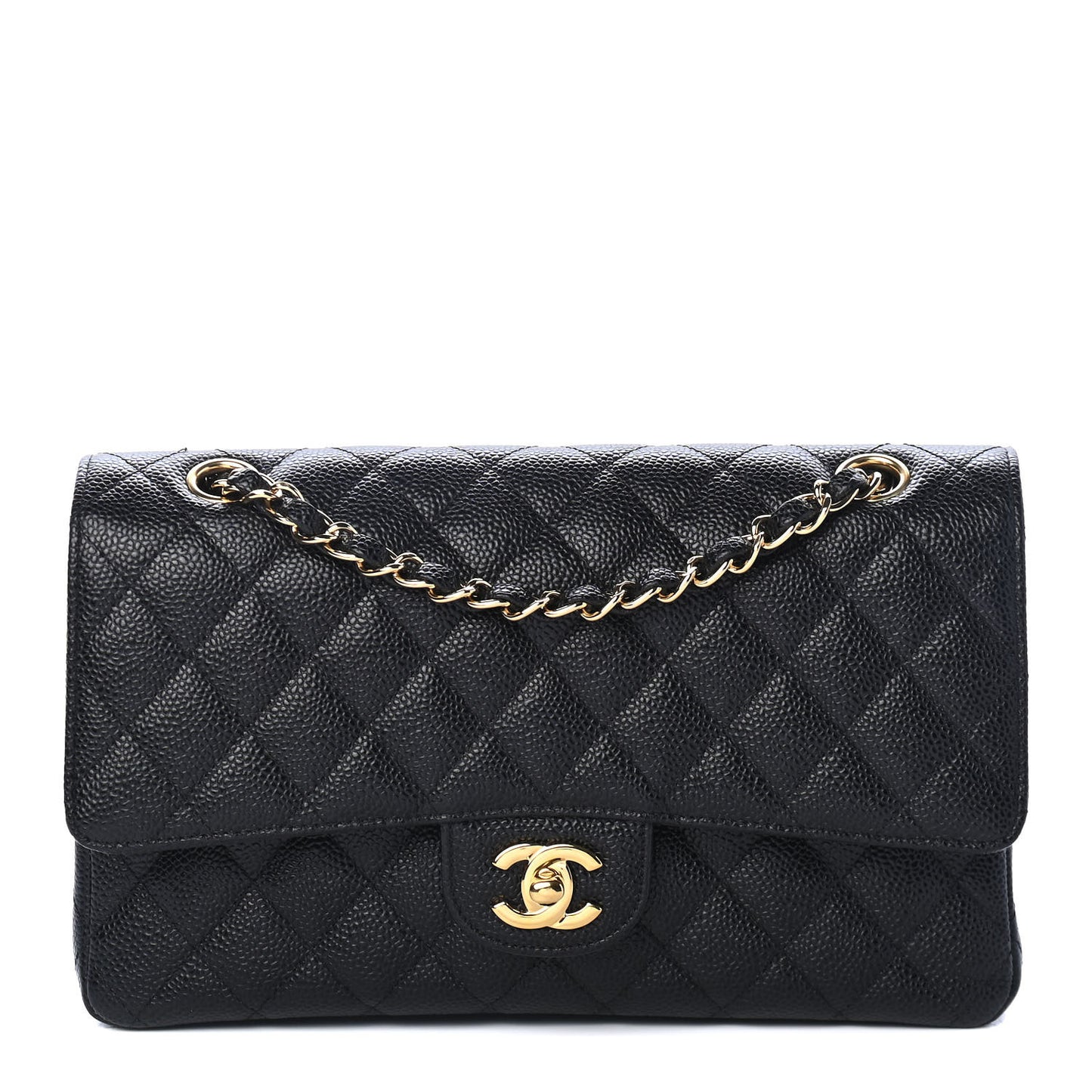 Caviar Quilted Medium Double Flap Black