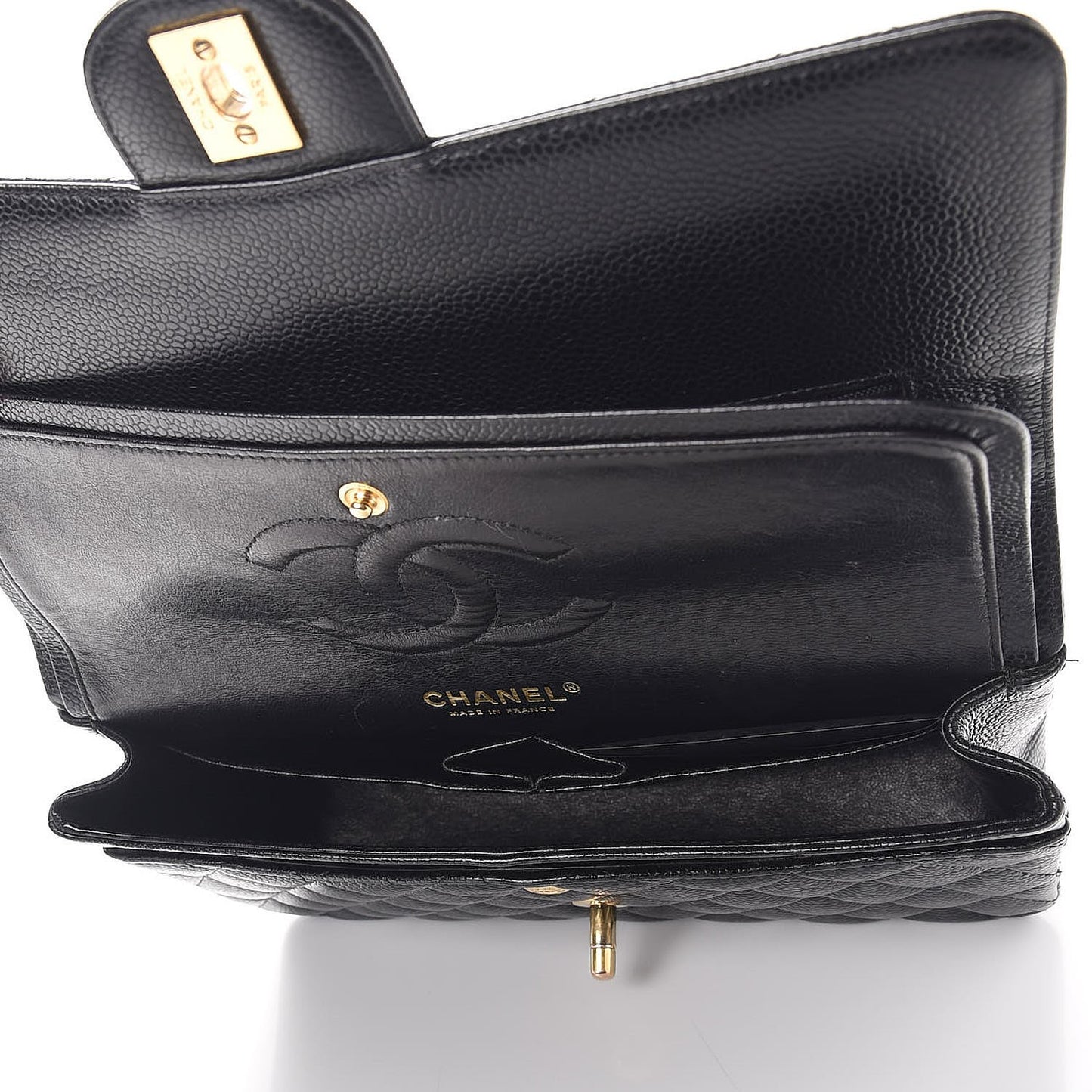 Caviar Quilted Medium Double Flap Black