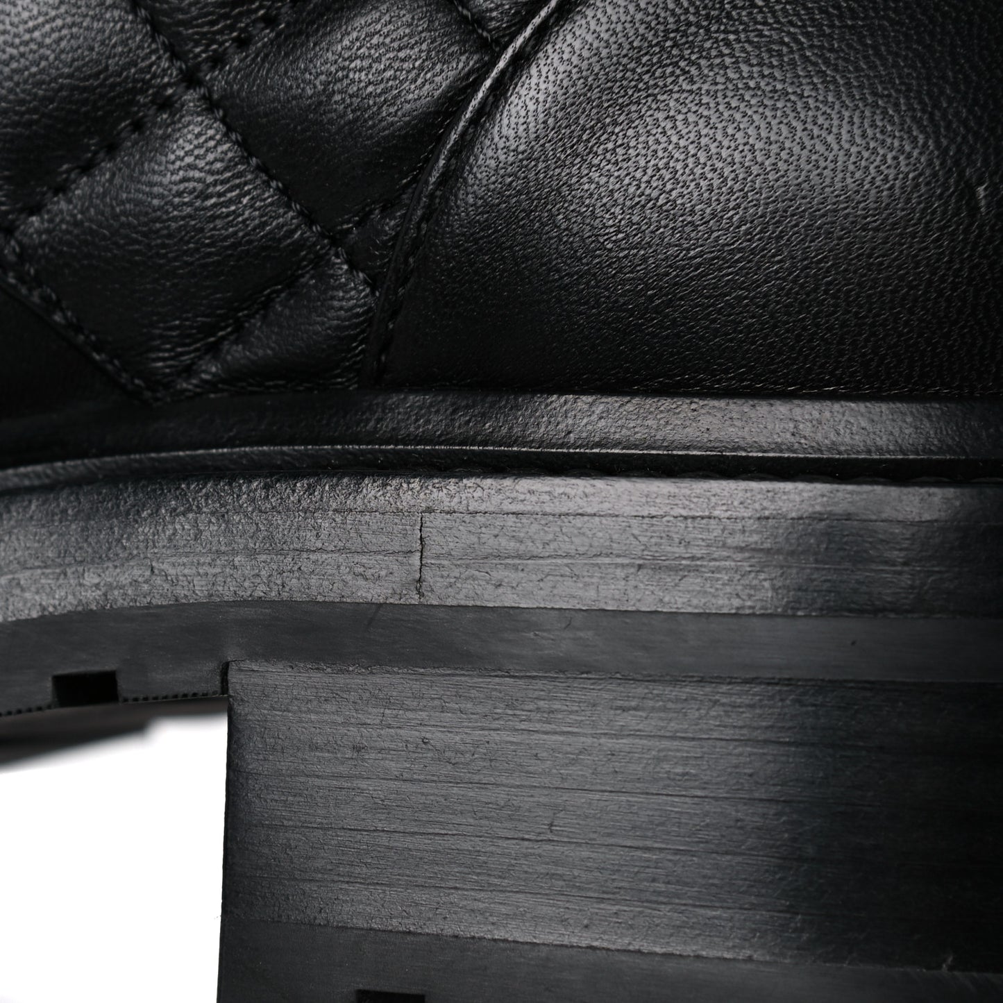 Shiny Lambskin Quilted Lace Up Combat Boots 39.5 Black