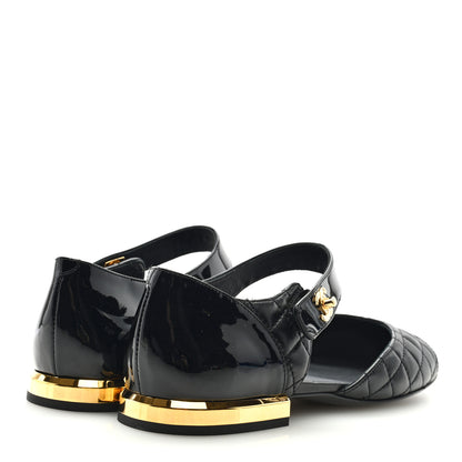 Chanel Patent Lambskin Quilted Cap Toe Ballerina Flats 38 Black 4 of 8