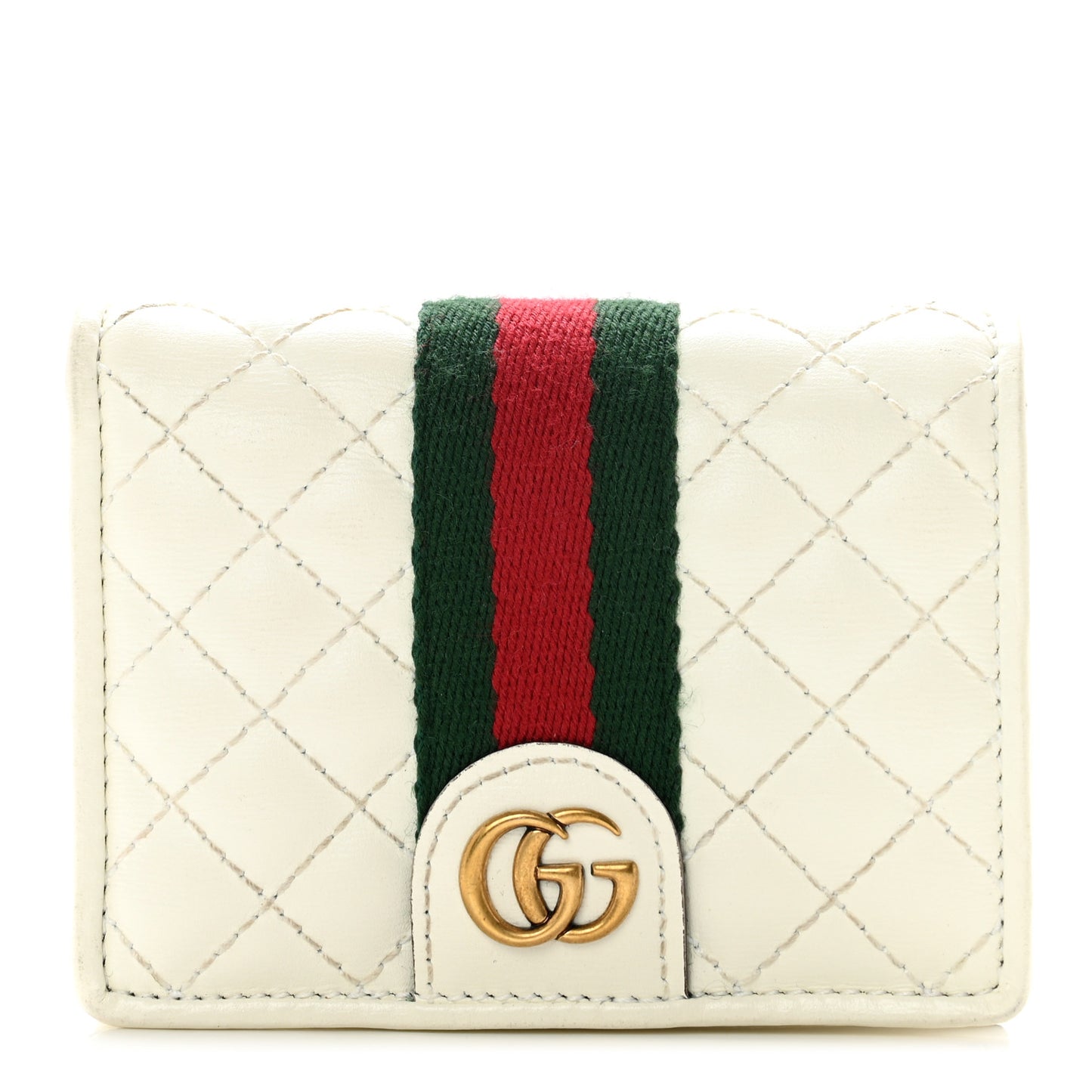 Calfskin Web Trapuntata GG Card Case Wallet Off White