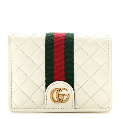 Gucci Calfskin Web Trapuntata GG Card Case Wallet Off White 1 of 8