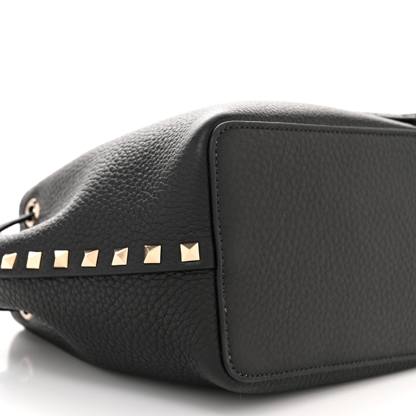 Grained Calfskin Rockstud Bucket Bag Black