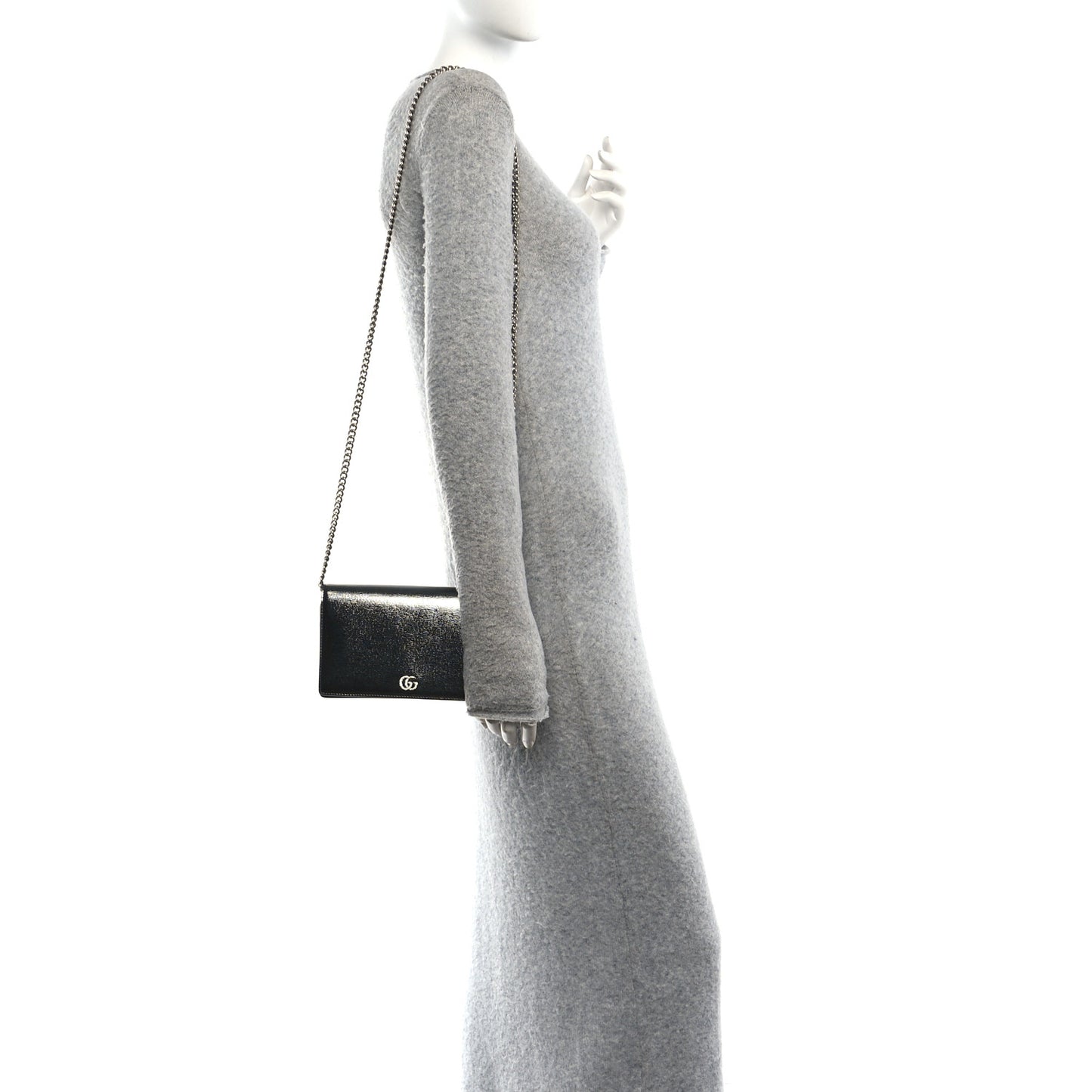 Textured Patent Bi-color GG Marmont Wallet on Chain  Silver Blue