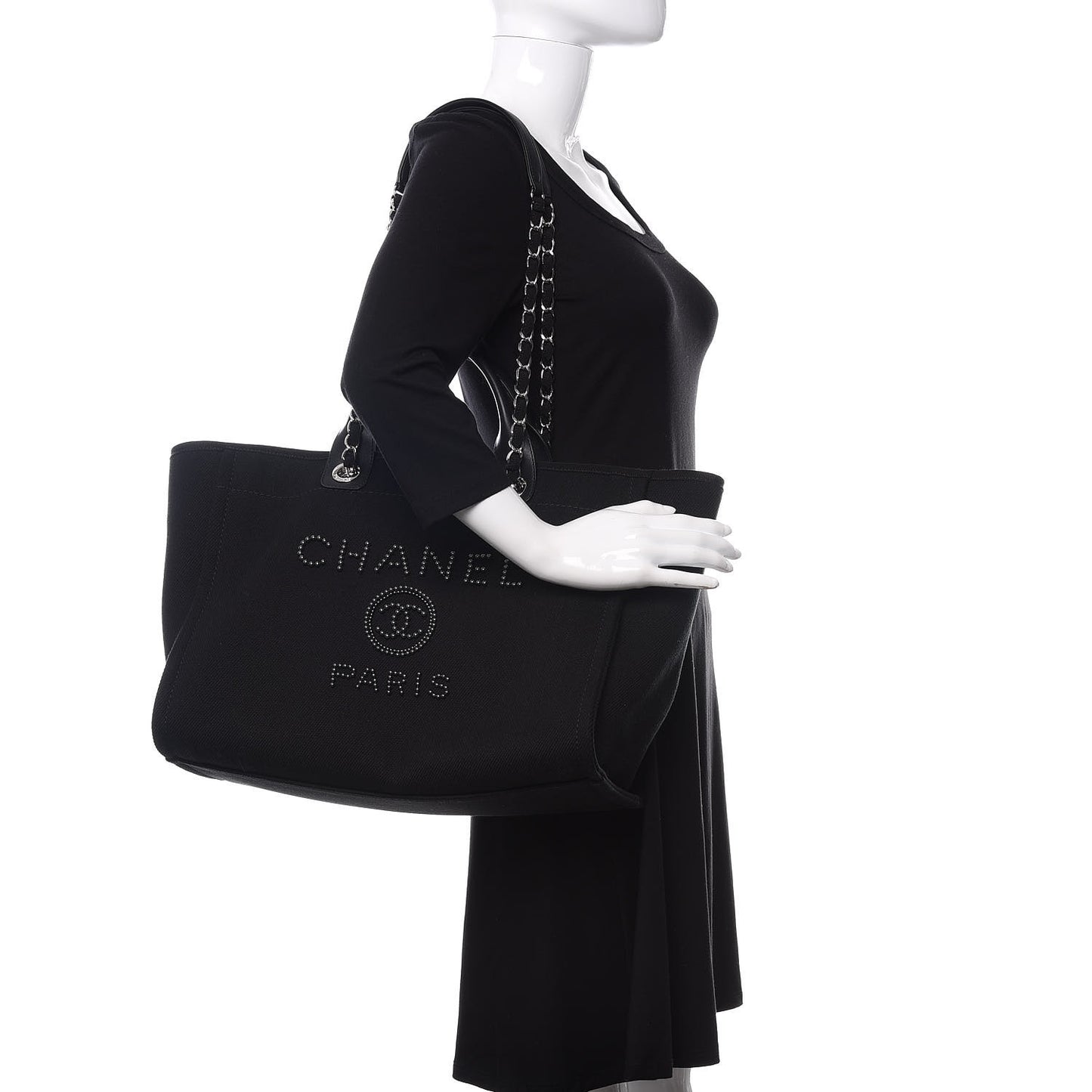 Canvas Pearl Medium Deauville Tote Black