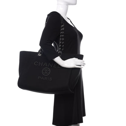 Chanel Canvas Pearl Medium Deauville Tote Black 2 of 10