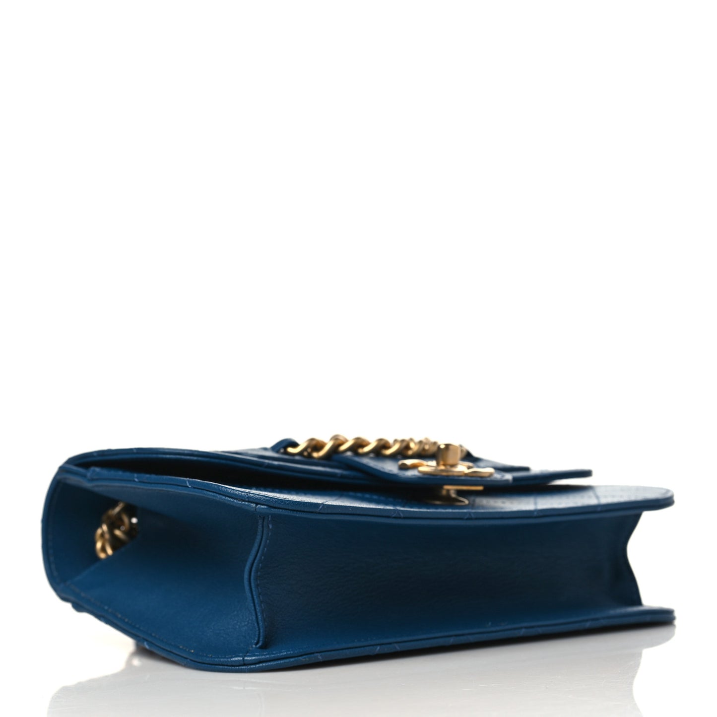 Sheepskin Stitched Chain Flap Bag Blue