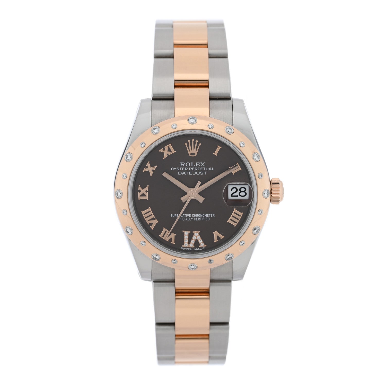 Rolex Stainless Steel 18K Everose Gold Diamond 31mm Oyster Perpetual Datejust Watch Chocolate Roman 178341 1 of 5