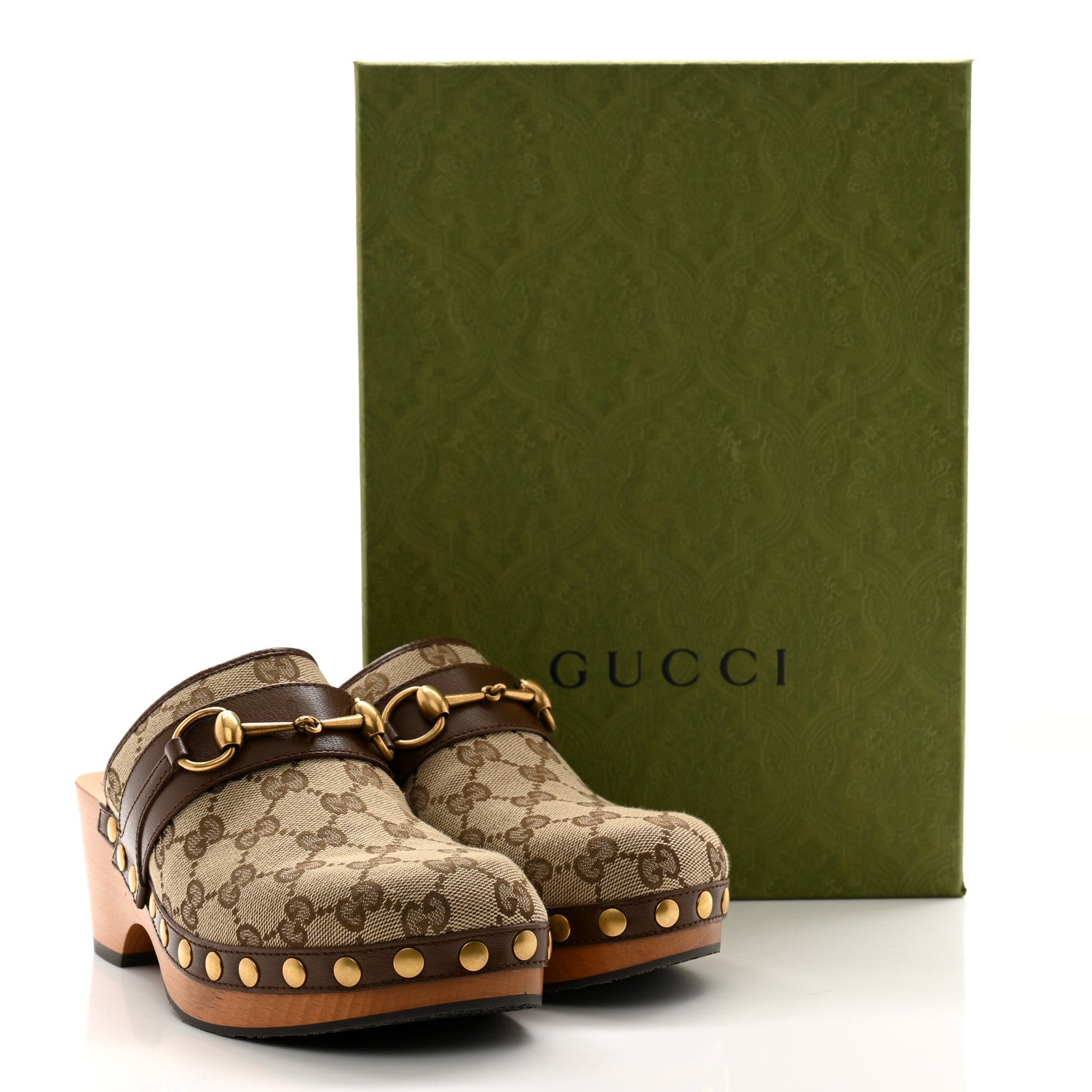Gucci Monogram Goatskin Horsebit Clog Mules 37 Beige Ebony Brown Sugar 10 of 10