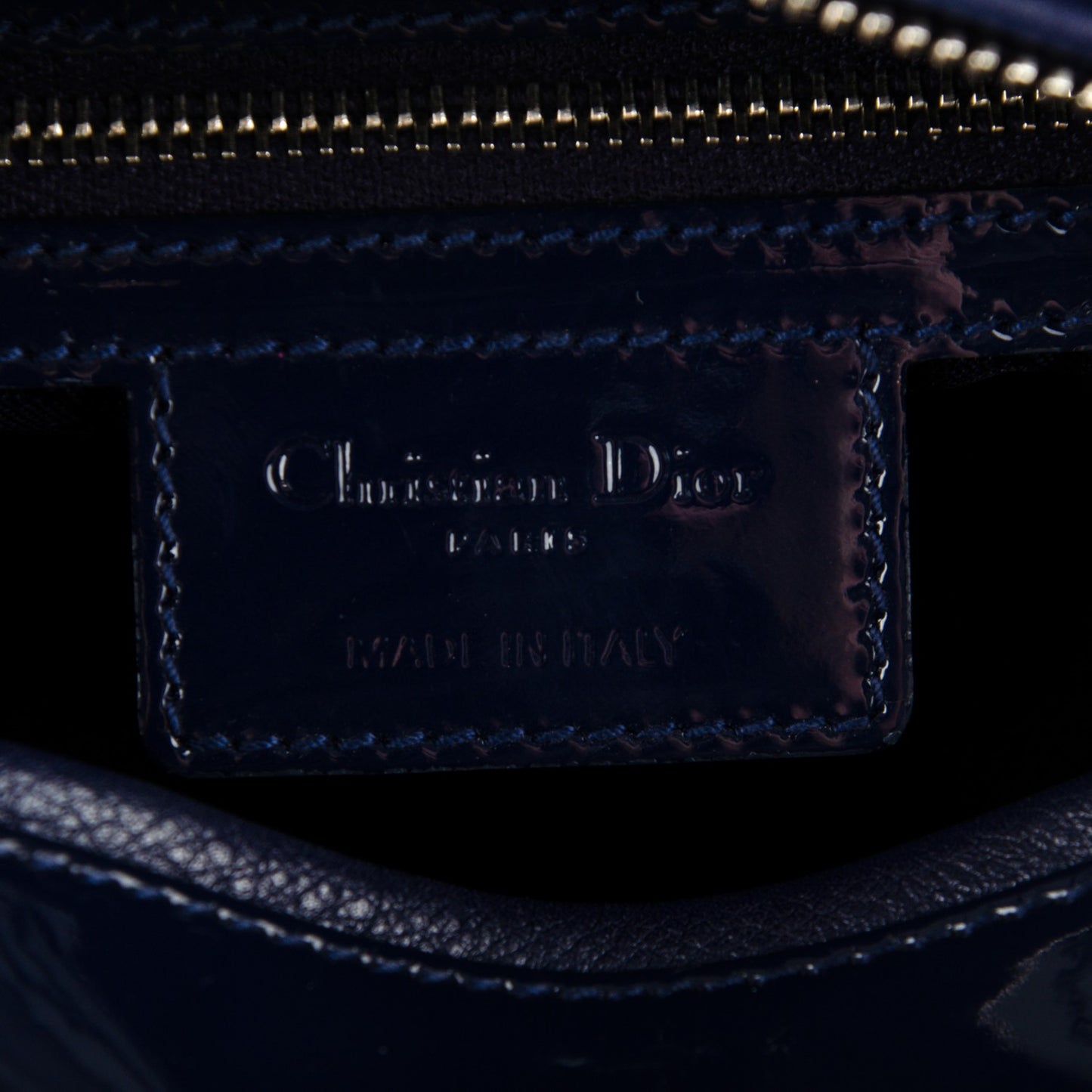 Patent Cannage Medium Lady Dior Navy Blue