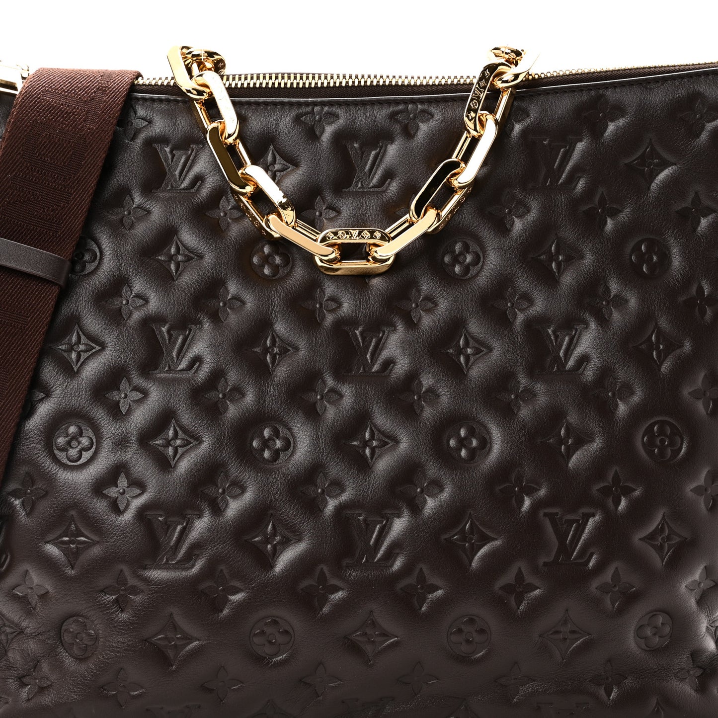Calfskin Embossed Monogram Coussin Hobo MM Chocolate