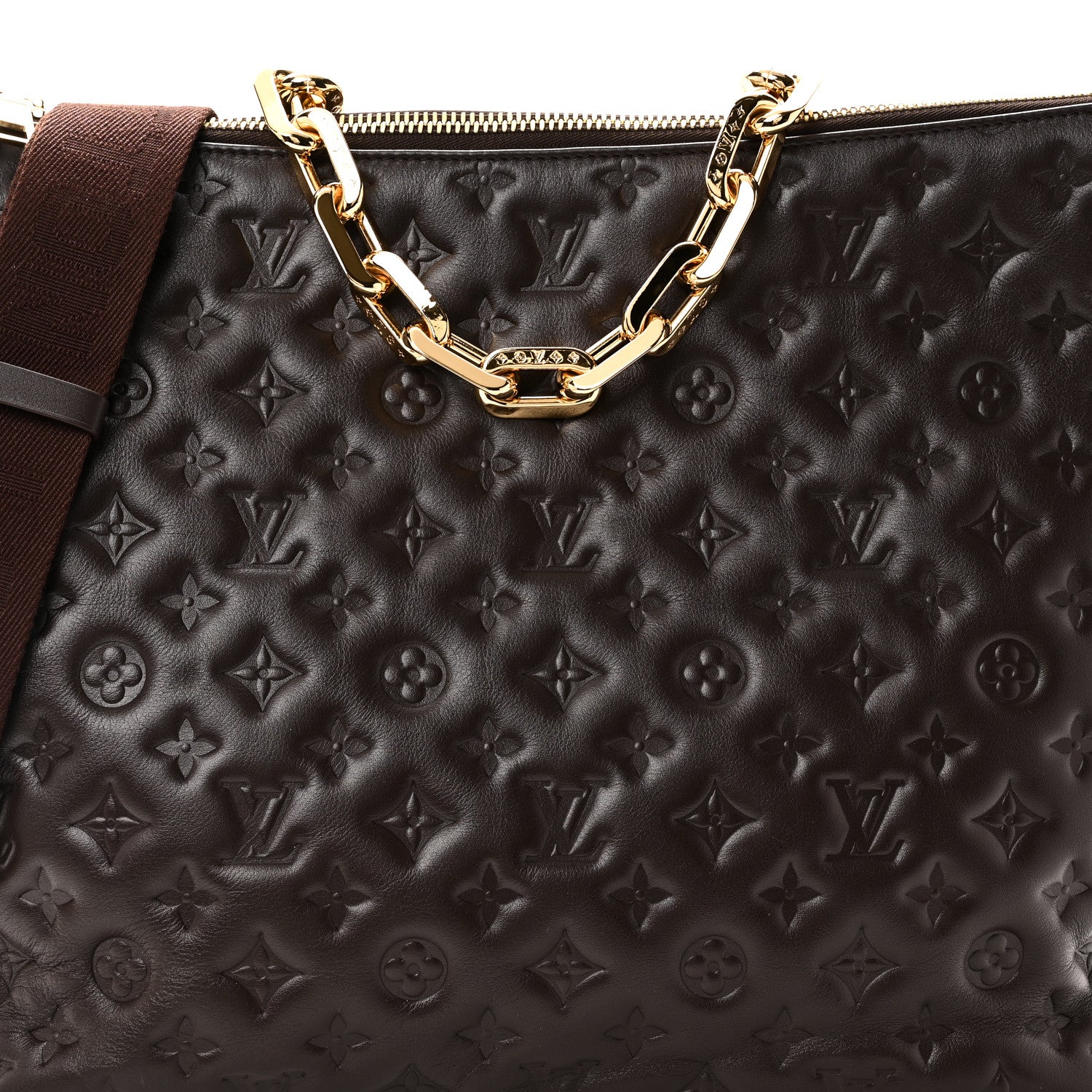 Louis Vuitton Calfskin Embossed Monogram Coussin Hobo MM Chocolate 8 of 10