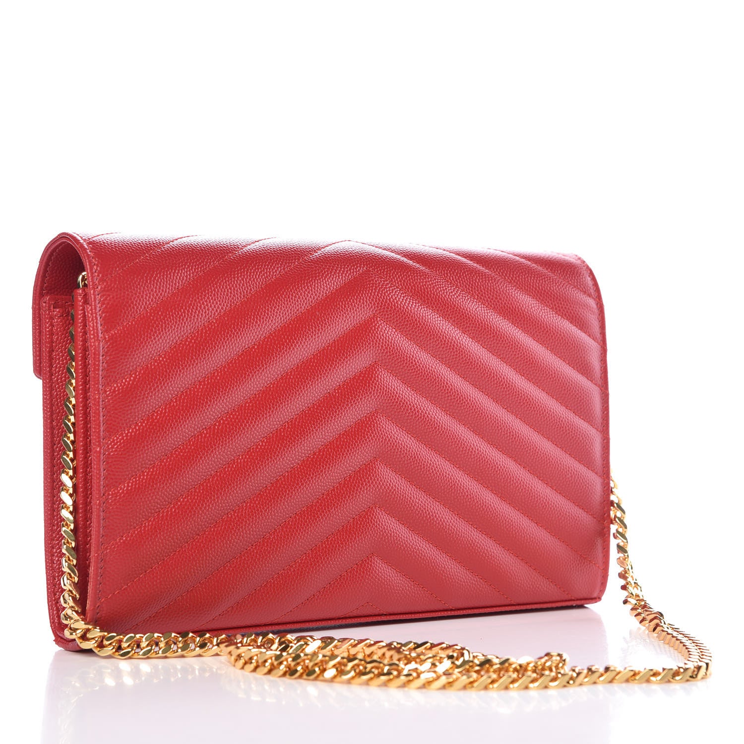 Saint Laurent Grain De Poudre Matelasse Chevron Monogram Chain Wallet New Red 3 of 7