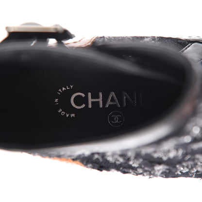 Chanel Tweed Lambskin Short Boots 38 Black Grey 7 of 11
