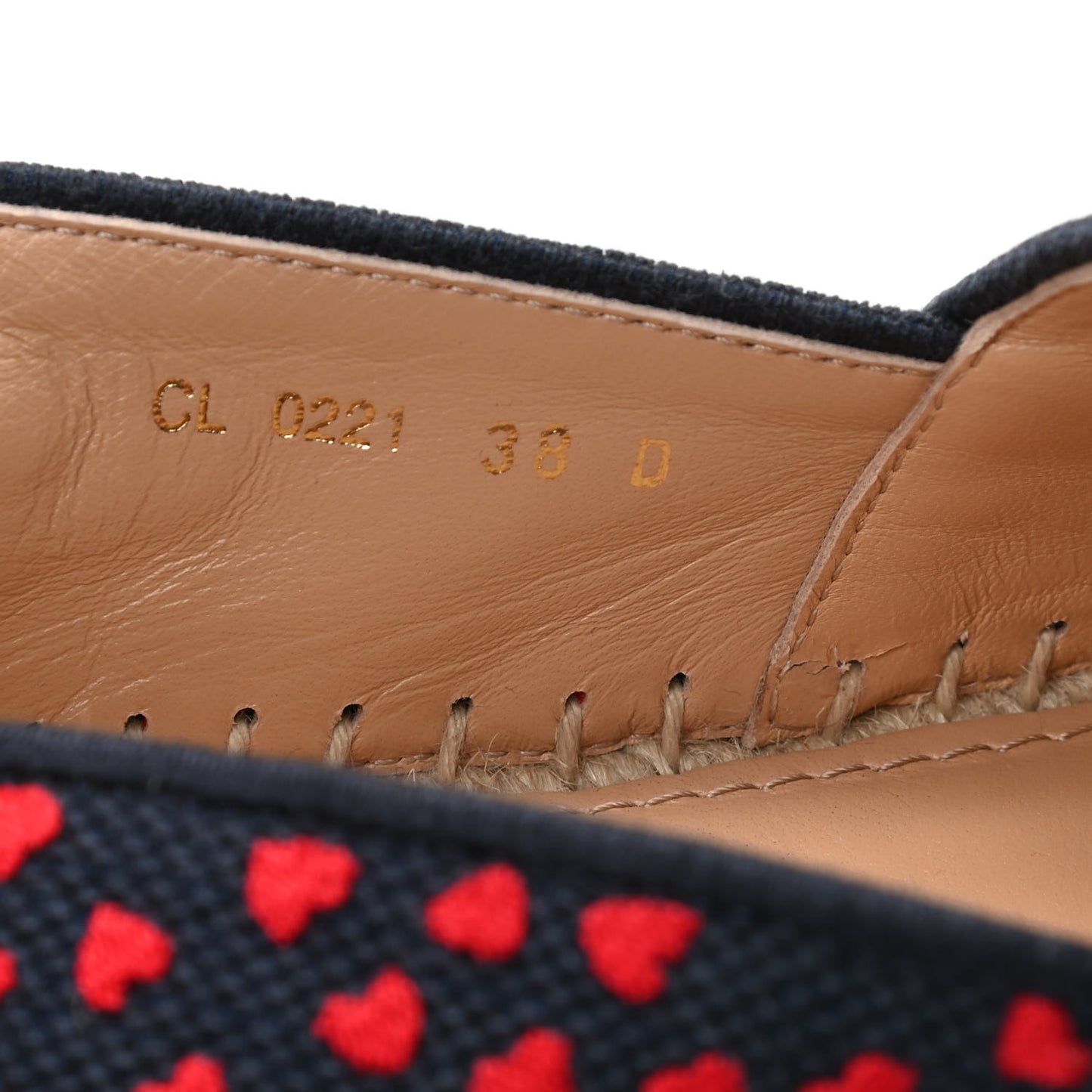 Cotton Embroidered Hearts Granville Espadrille 38 Blue Red