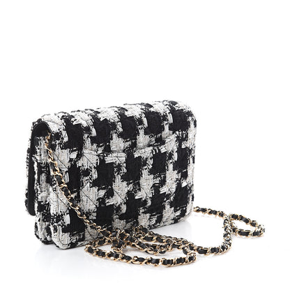 Chanel Tweed Quilted Wallet On Chain WOC Black Ecru White 2 of 10
