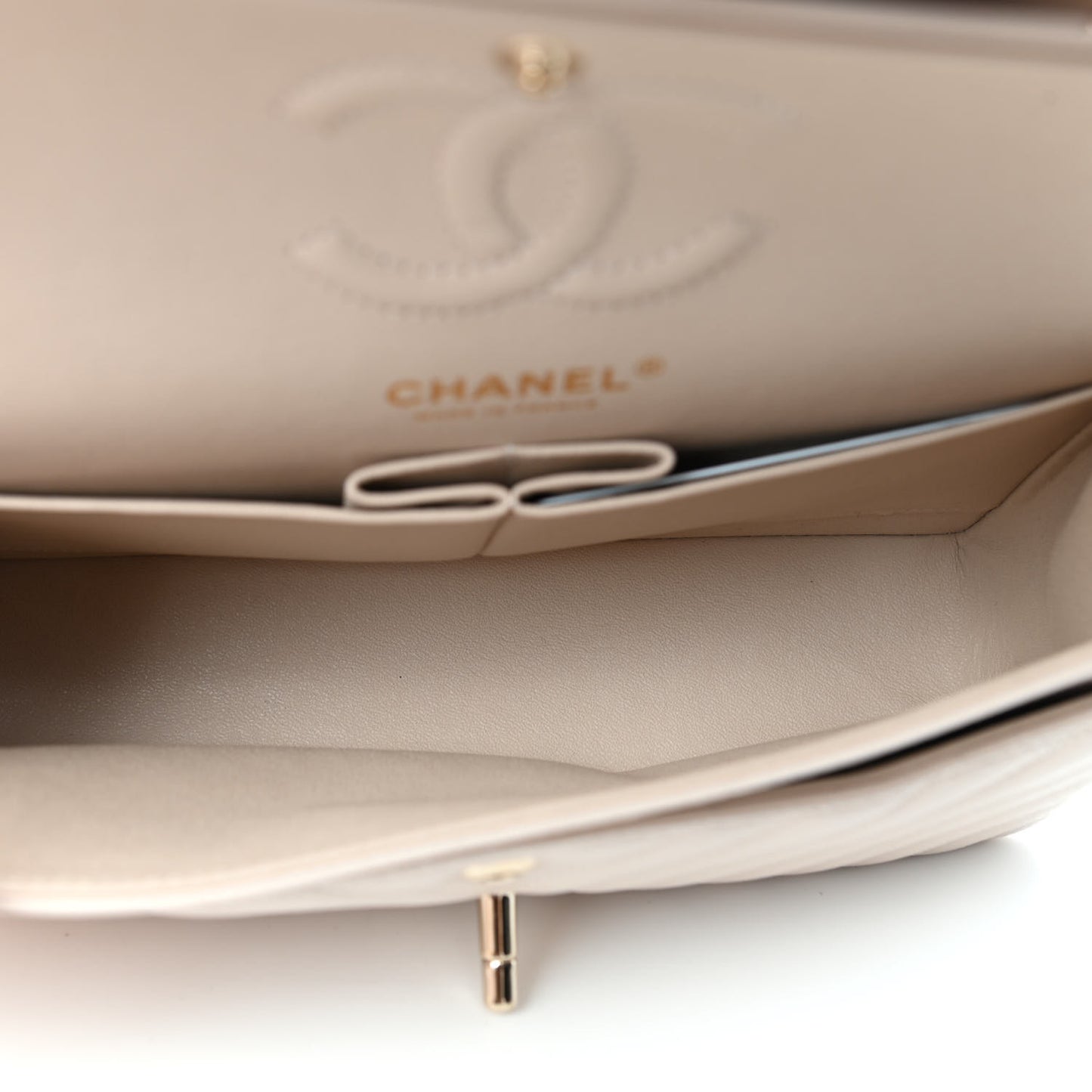 Caviar Chevron Quilted Small Double Flap Beige