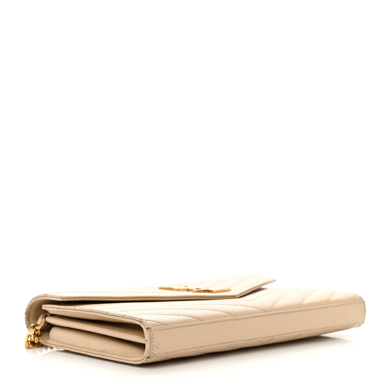 Saint Laurent Grain De Poudre Matelasse Chevron Monogram Chain Wallet Nude Powder 4 of 19