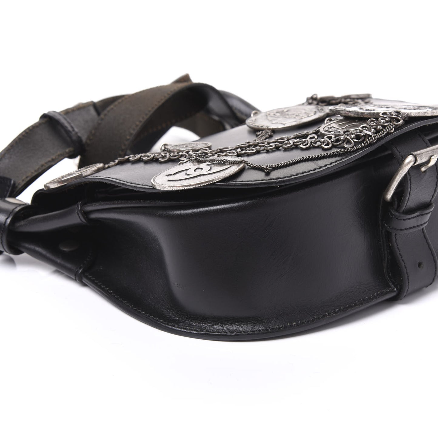 Calfskin Medallion Coins Saddle Bag Black