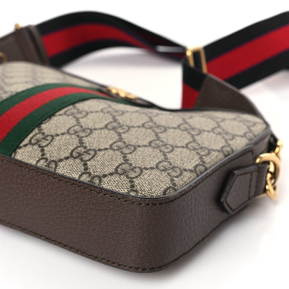 Gucci GG Supreme Monogram Textured Dollar Calfskin Web Ophidia Wristlet Shoulder Bag Beige Ebony New Acero 9 of 10