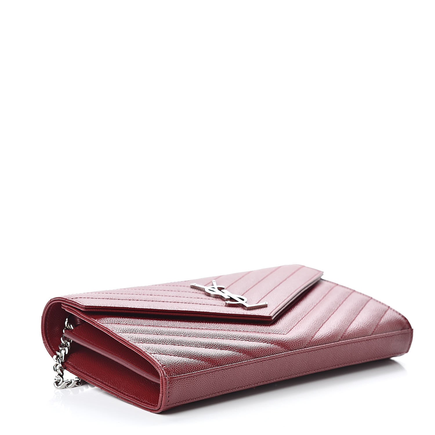 Saint Laurent Grain De Poudre Matelasse Chevron Monogram Chain Wallet Palissandre 4 of 9