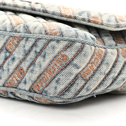 Balenciaga Destroyed Denim Jacquard Logo Matelasse BB Chain Wallet Bluette 11 of 13