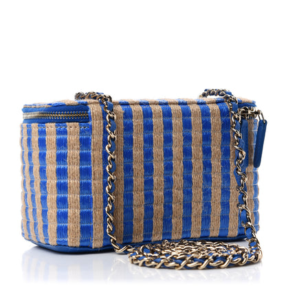 Chanel Raffia Jute Striped Small Vanity Case With Chain Blue Beige 3 of 11