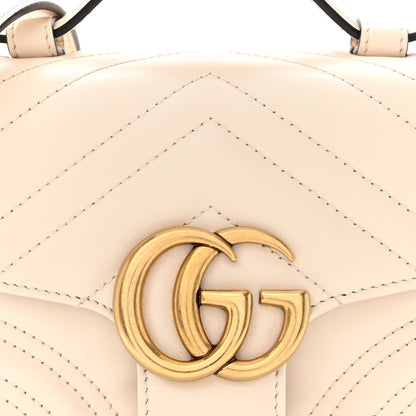 Gucci Calfskin Matelasse Mini GG Marmont Top Handle Shoulder Bag White 9 of 17