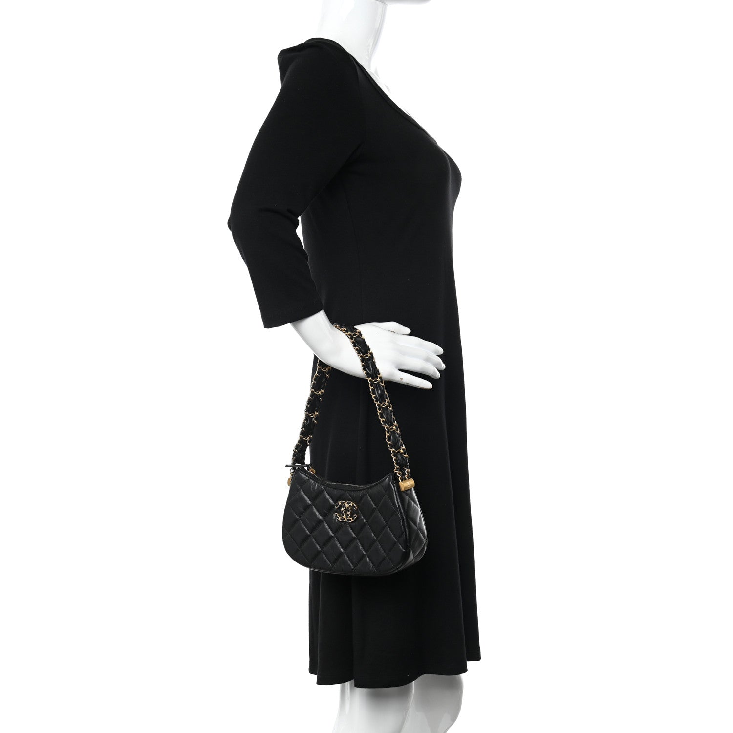 Chanel Crumpled Calfskin Quilted Braided CC Small Hobo Black 2 of 11
