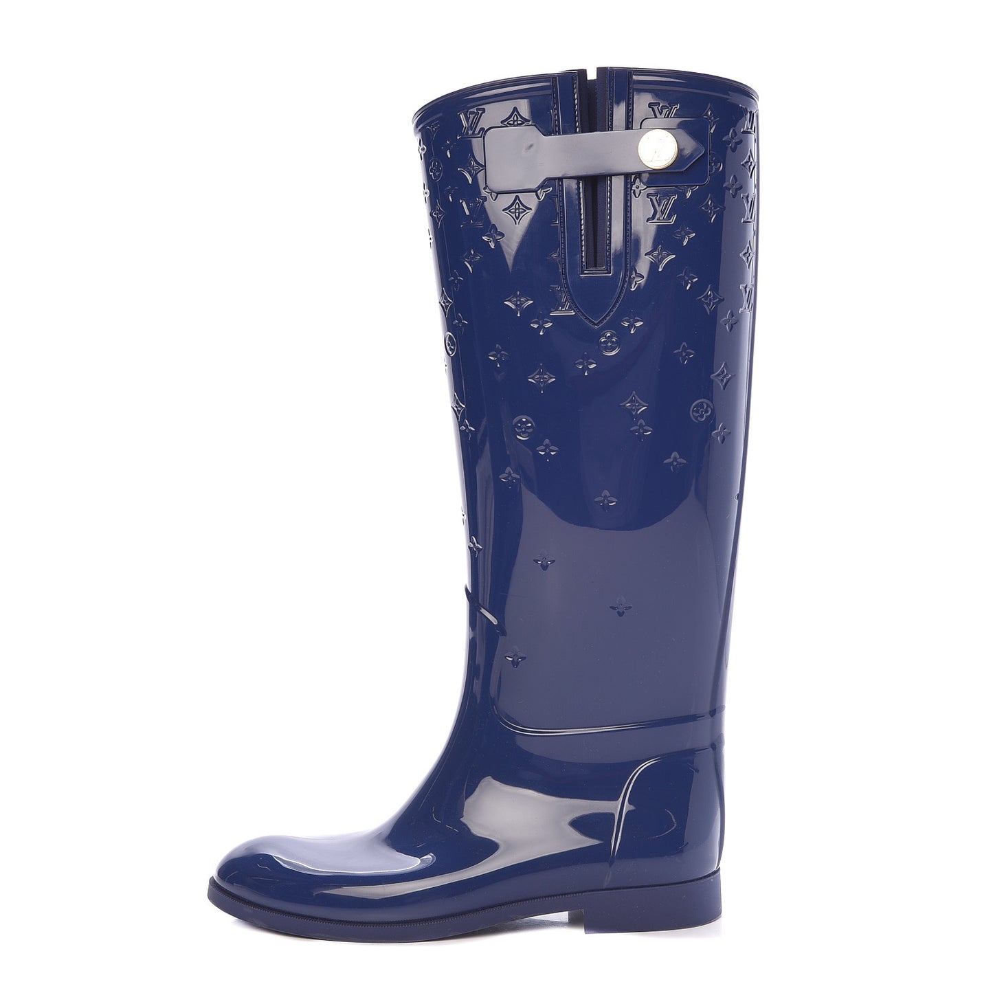 Rubber Embossed Monogram Drops High Rain Boots 40 Blue