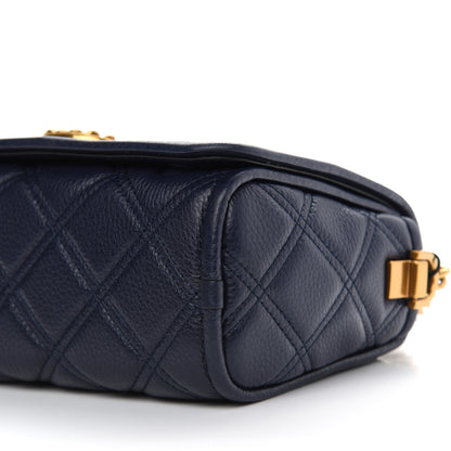 Marc Jacobs Grained Calfskin Quilted Double Stitched The Status Flap Crossbody Bag Navy 9 of 9