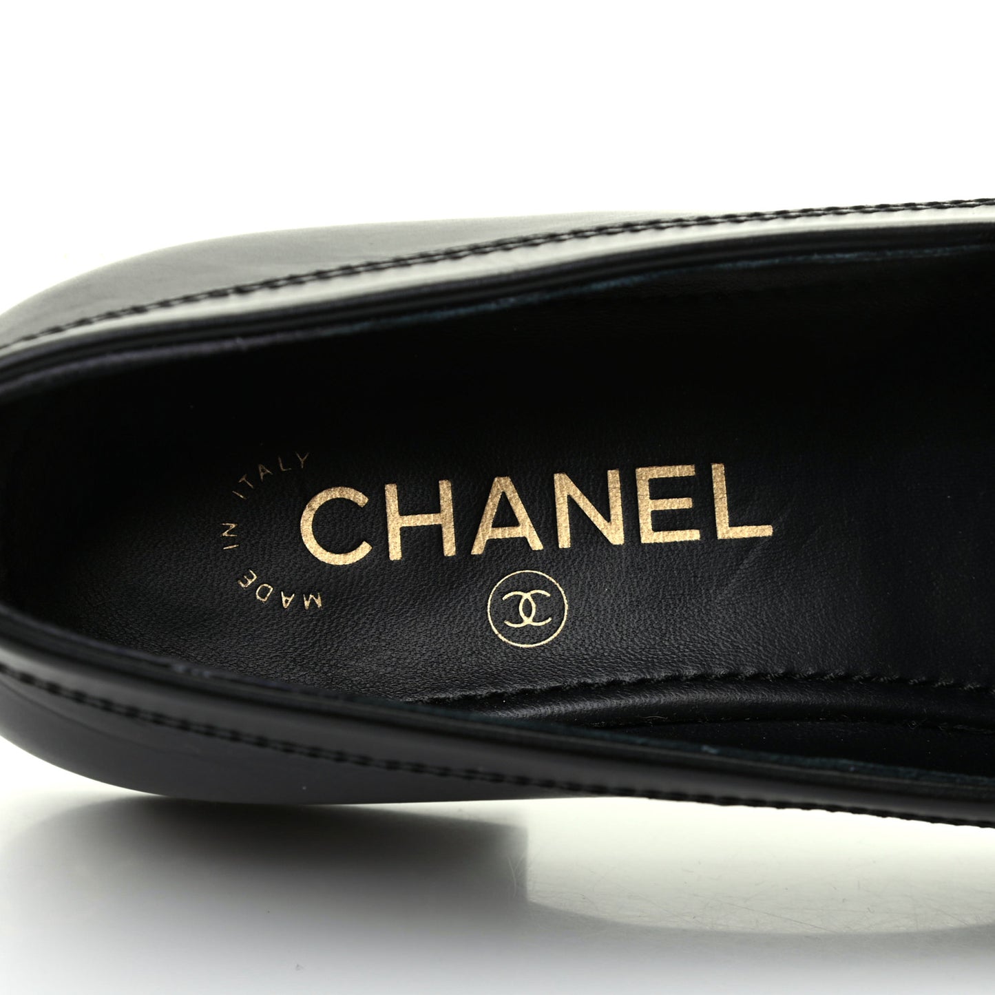 Calfskin CC Chain Mocassin Loafers 38.5 Black