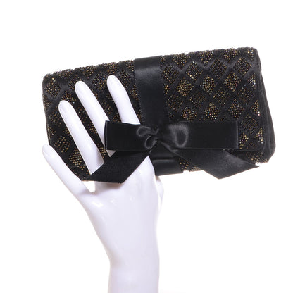 Chanel Satin Beaded Ribbon Bow Clutch Black 2 of 7