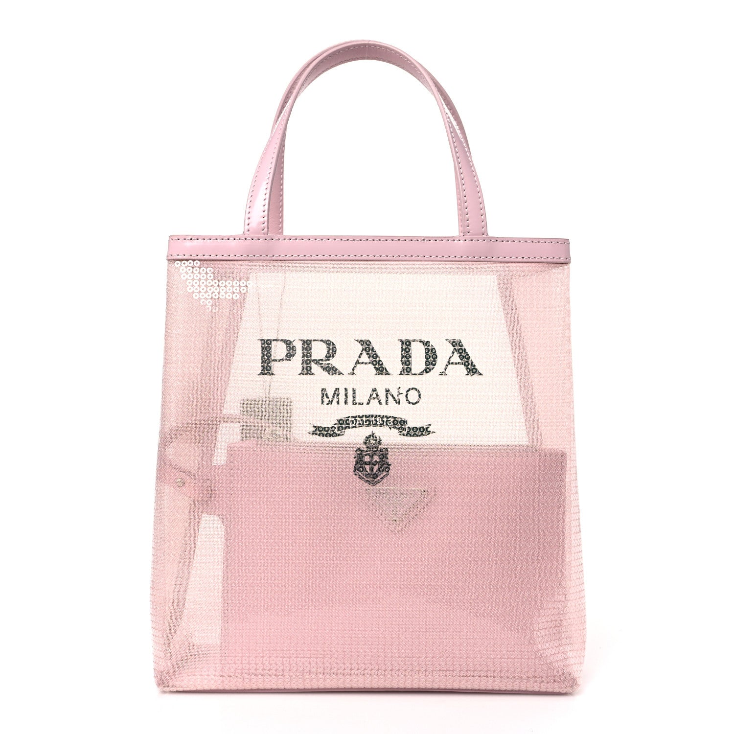 Prada Sequin Mesh Small Tote Bag Pink 3 of 12