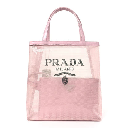 Prada Sequin Mesh Small Tote Bag Pink 3 of 12