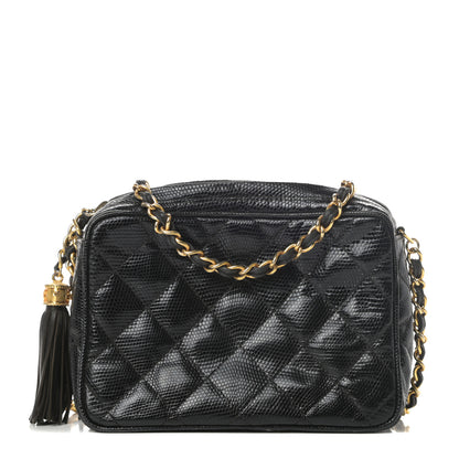 Chanel Lizard Quilted Small Tassel Camera Case Black 1 of 13