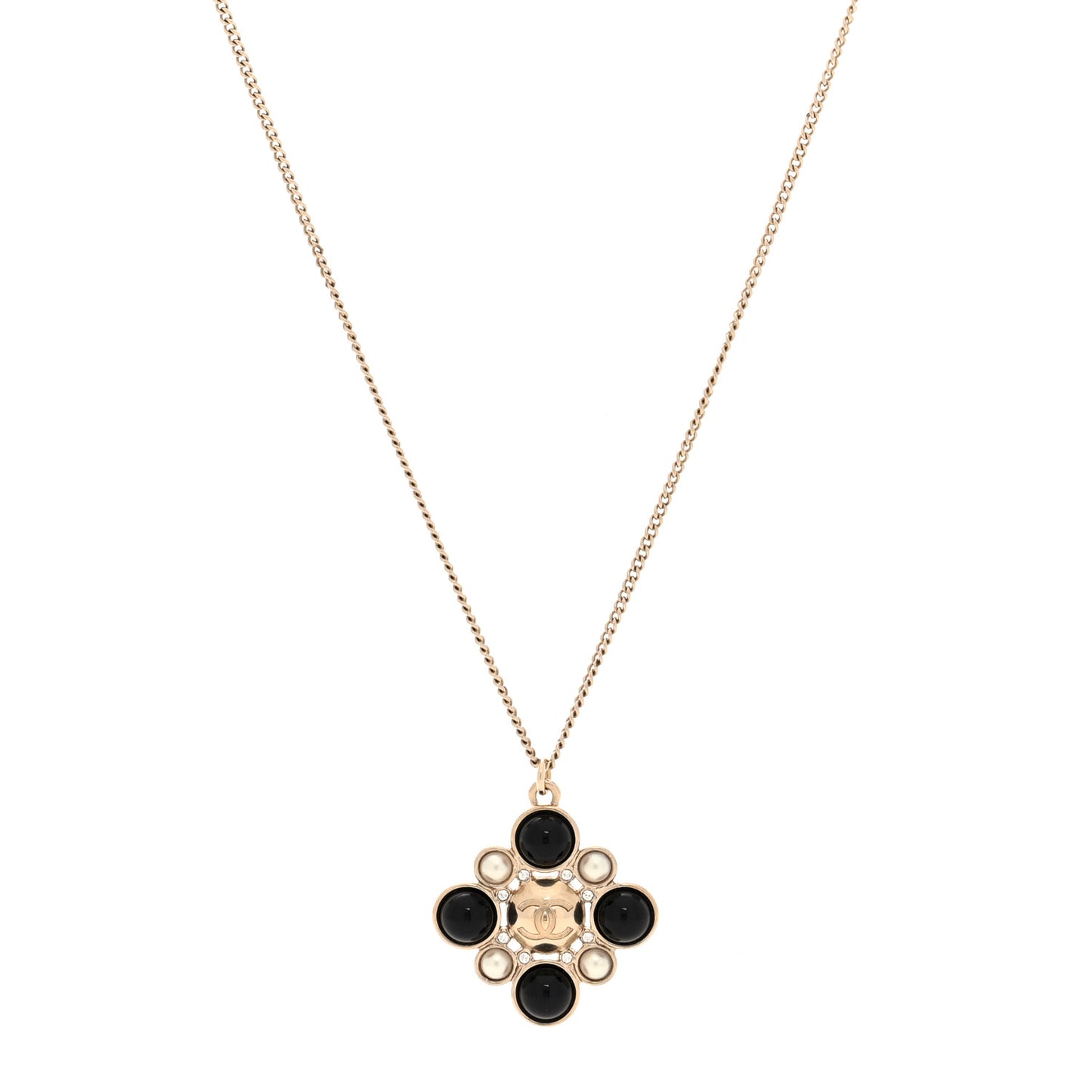 Metal Pearl Crystal Resin Polka Dot Gripoix CC Pendant Necklace Gold Pearly White Black