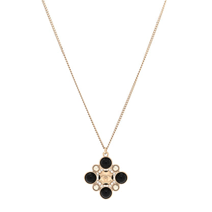 Chanel Metal Pearl Crystal Resin Polka Dot Gripoix CC Pendant Necklace Gold Pearly White Black 1 of 5