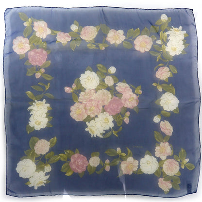 Chanel Silk Chiffon Camellia Scarf Blue 1 of 5