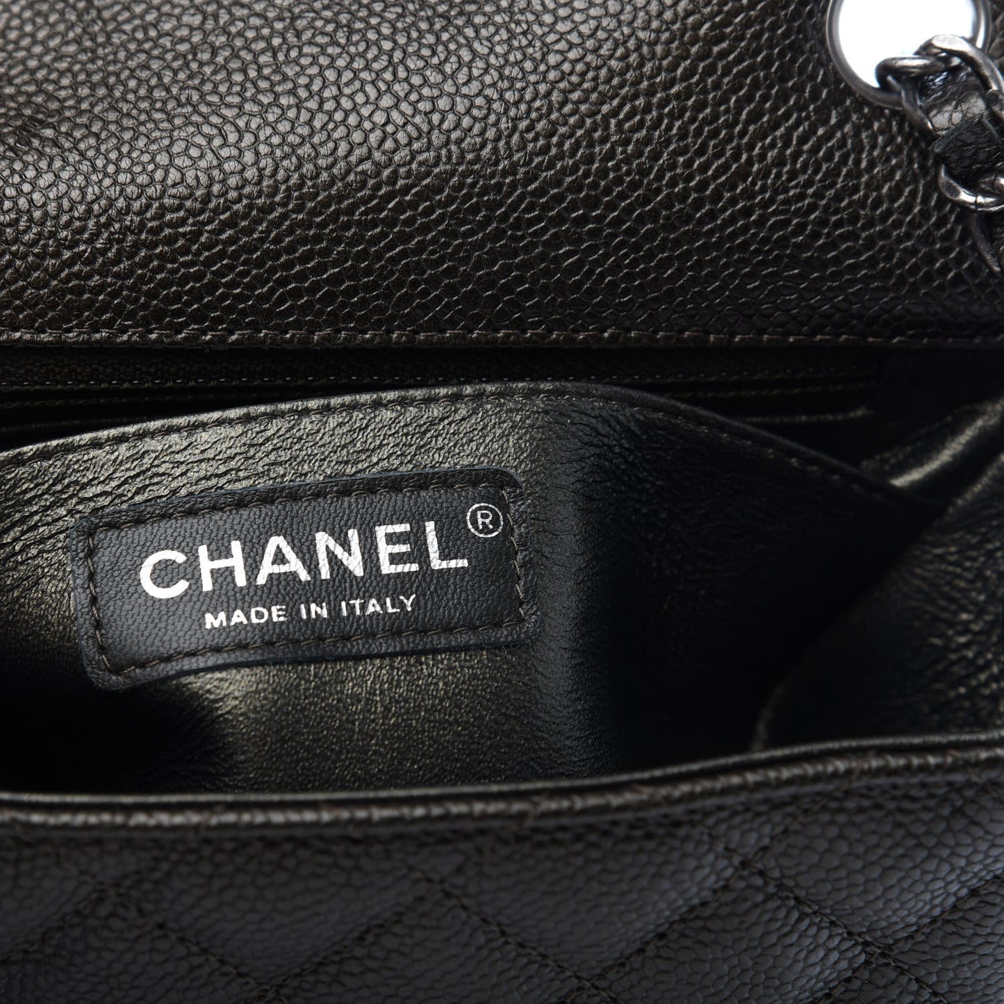 Metallic Caviar Quilted Mini Square Flap Dark Charcoal