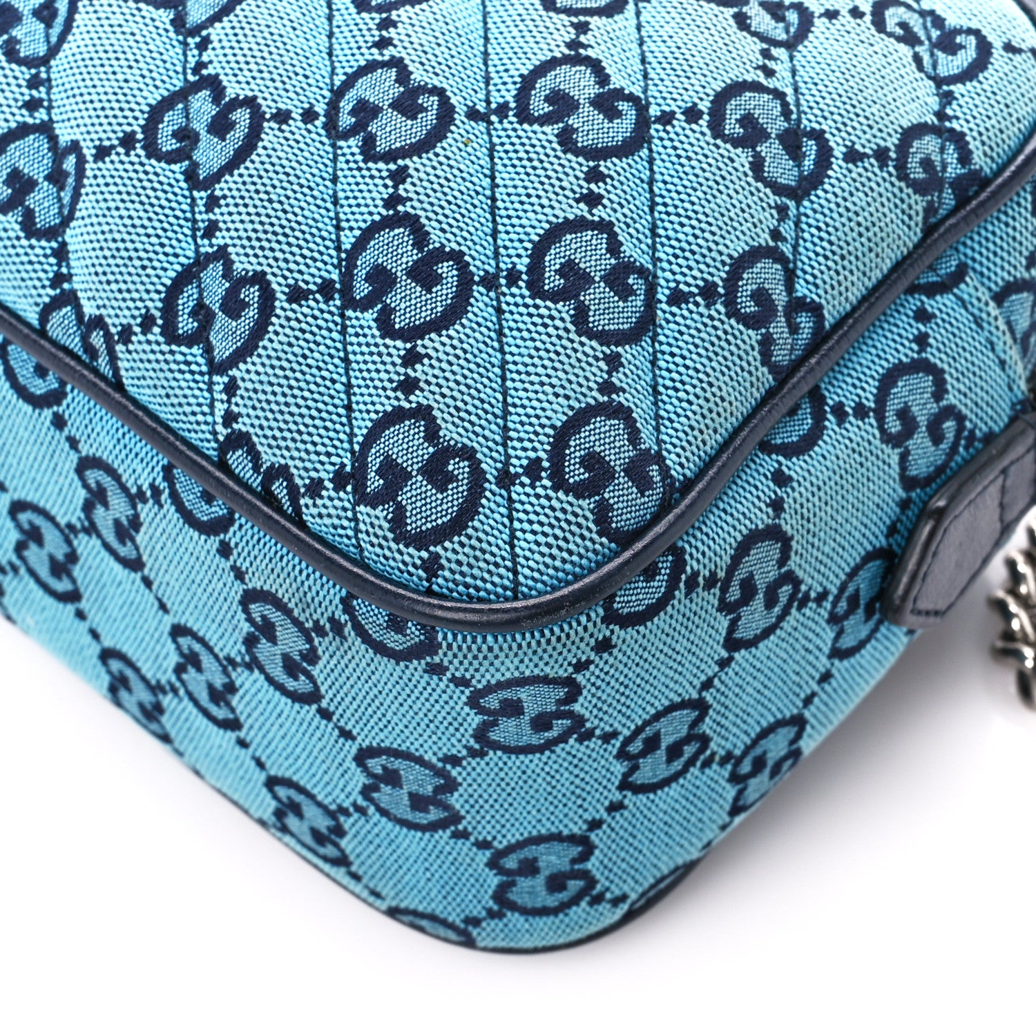 Gucci Monogram Multicolor Matelasse Diagonal Small GG Marmont Chain Shoulder Bag Light Blue 11 of 11